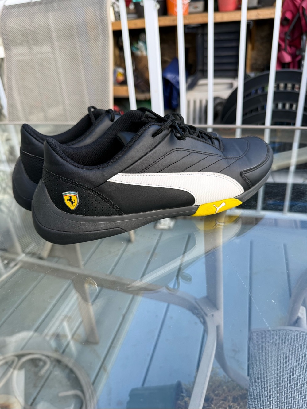 Puma Black White Low-Profile Driving Sneakers with Yellow Accent